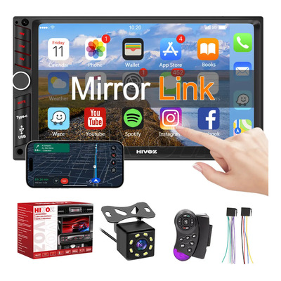 Autoestéreo Hivoz 7 Pulgadas Mp5 Estéreo 1din Mirrorlink Pantalla Táctil Y Cámara Estereo Pantalla Auto Estereo De Pantalla Con Bluetooth Fm Type-c Usb Para Carro Aux Reproductor Multimedia Auto 4x60w | Meses sin interés