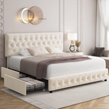 Base De Cama Con 4 Cajones Color Beige Marca Keyluv 