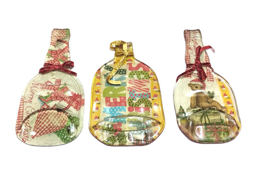 3 Botellas Navideñas De Vidrio En Decoupage