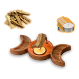 Incensário Palo Santo Triluna + 200g De Palo +10 Velas