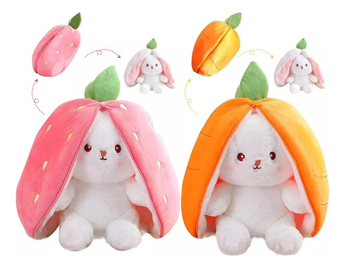 Conejo De Peluche De Zanahoria+fresa De Reversible 2pcs