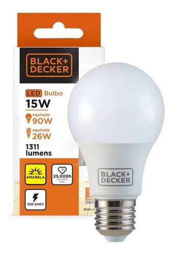 Lampada Led Bulbo A65 15w 3000k Black+decker