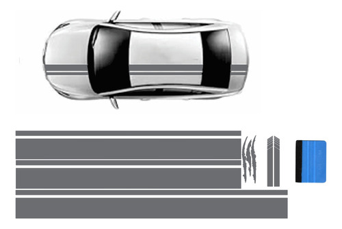 Kit 3 Stickers Franjas Deportivas Auto Cofre Toldo Cajuela 