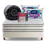 Combo Sommier Piero Resortes + Acolchado Sabanas Y Almohadas