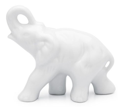 Estátua Escultura Elefante 9cm Indiano De Porcelana Branca