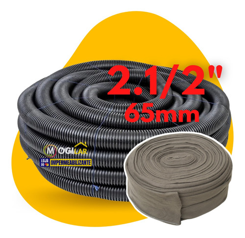 Kit Tubo Drenagem 50m 65mm 2.1/2'' + Camisa Geotextil Dreno