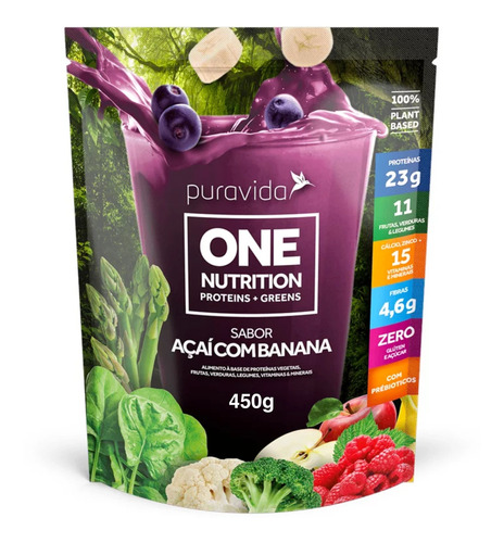 Suplemento Em Pó Pura Vida Proteins + Greens One Nutrition Acai Com Banana Vegana Sabor Em Sachê De 450g