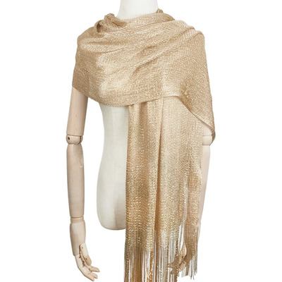 Chalina Fiesta Calada Brillosa Pashmina Elegante Chal Noche Color Oro Claro Diseño De La Tela Brillo Discreto Talla Unitalla | Meses sin interés