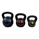 Set Pesas Rusas Kettlebel 5,10,15lb Gym Fitness Crossfit 3pz Color Negro