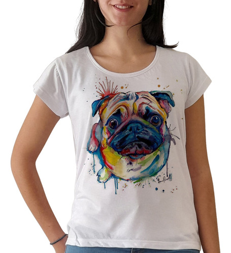 Remera Perro Pug Animal Mujer Purple Chick