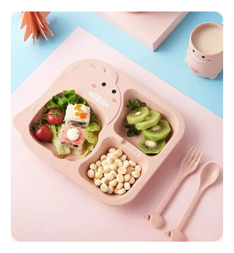 Set Plato De Silicona Para Niños Tenedor + Cuchara + Palillo