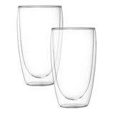 Set X2 Taza Vaso 450ml Vidrio Doble Pared Cafe Capuchino Bz3