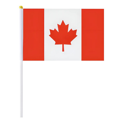 Mini Banderas Canadá 14x21cm 200pzas Poliéster Con Mástil Banderilla Caminiflag