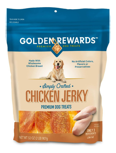 Golden Rewards Chicken Jerky Carne Premio Para Perros 907g