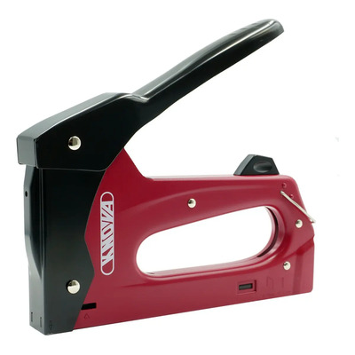 Engrapadora Clavadora Tipo Pistola Knova Modelo Kn 7945 Metálica Para Grapas T50 De 6 A 14mm Y Clavos 12 A 15mm, Ligera, De Desatasco Fácil Color Roja De Uso Profesional Para Trabajos De Carpintería