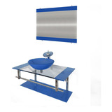 Gabinete De Vidro 90cm Inox Com Cuba Redonda Azul Hhwt