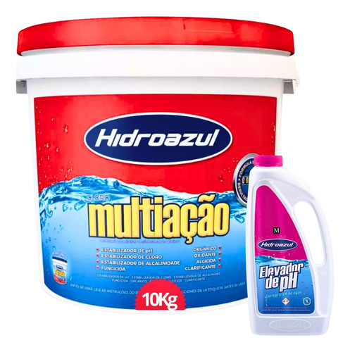 Kit Cloro Multiação 10kg + Elevador De Ph Hidroazul 1litro H