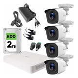 Hilook Kit De Video Vigilancia Turbo Hd 4 Cámaras Metálicas 720p + Disco Duro 2 Tb Cámaras De Seguridad De Alta Resolución Con Visión Nocturna Cctv