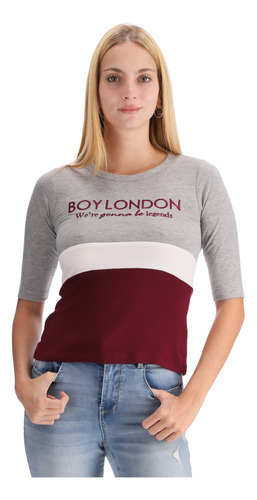 Blusa Para Dama Gris De Manga Bordado Legends Boy London