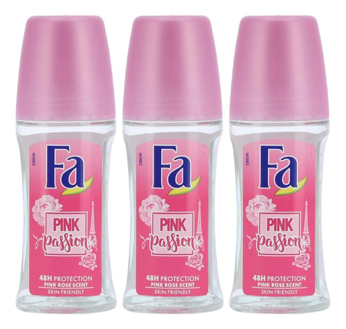 3 Desodorante Fa Pink Passion Roll-on Importado 50ml