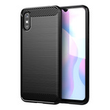 Mica + Funda Para Xiaomi Redmi 9a Textura Fibra De Carbón