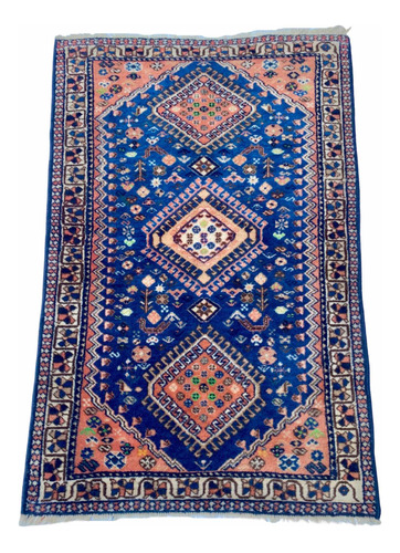 Tapete Persa Yalameh Antigo Geométrico Em Lã - 121 X 81 Cm