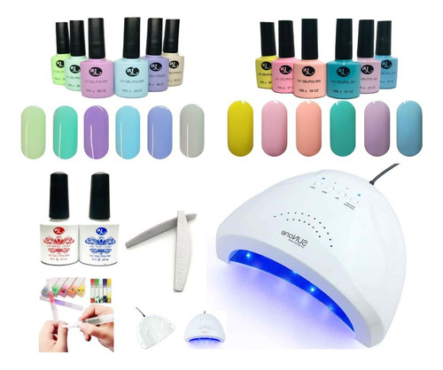 Kit De Uñas (12pz)+lámpara Uv/led Sun One 48w+base+top+lima