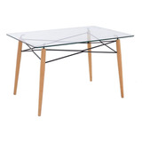 Mesa Eames De Vidrio Rectangular Pata Madera - 120 X 80 Cm