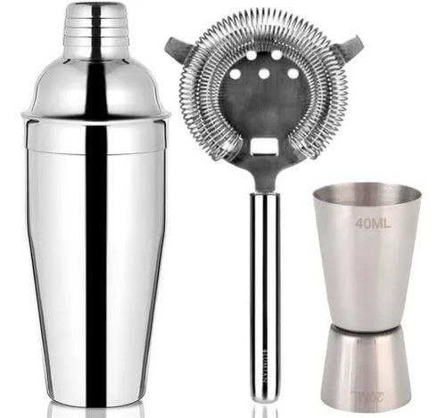 Set Barman Cocteleria Comp Medidor Colador Coctelera Acero X