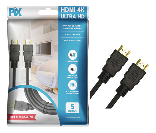 Kit 10 Pçs - Cabo Hdmi 5 Metros 4k - 2.0 - Hdr - Pix