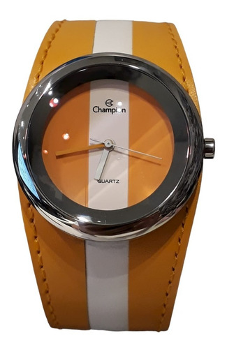Relógio De Pulso Champion Ca28430j Pulseira Couro Laranja 