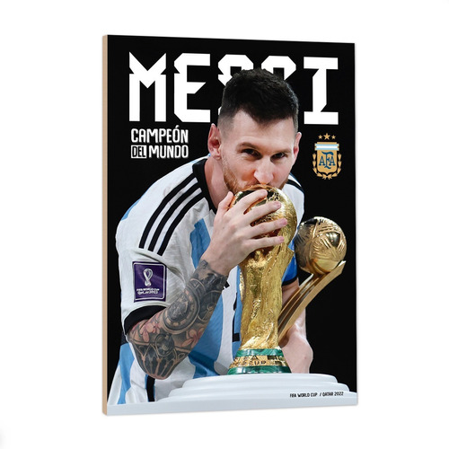 Cuadro Messi Besando La Copa Argentina Campeon Mundial 33x48