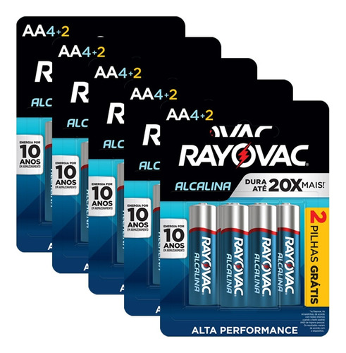 30 Pilhas Aa Alcalina Rayovac 5 Cart C/ 6 Unid