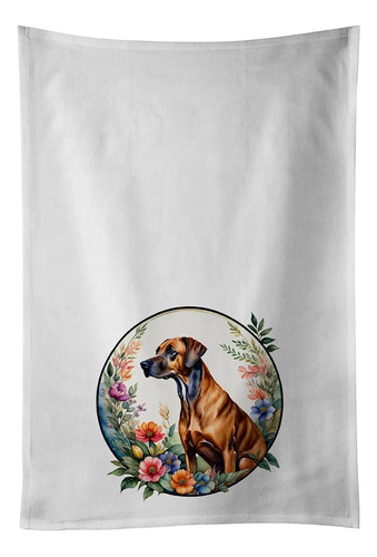 Rhodesian Ridgeback And Flowers - Juego De 2 Toallas De Coci