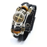 Pulsera Brazalete Manilla Medalla San Benito 3 Capas Broche