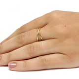 Anel Feminino Em X Fio Cruzado Ouro 18k 750 Maciço