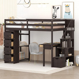 Oudiec Stairway Twin Size Loft Bed With Desk&shelves,solid W