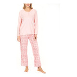 Pijama 2 Piezas Micropolar Estampado Dama Mujer Botones LG