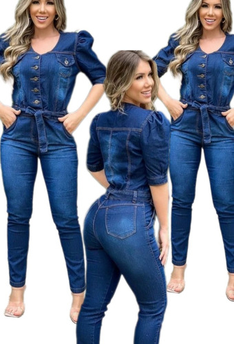 Macacão Macaquinhos Femininos Jeans Modelador Moda Plus Size