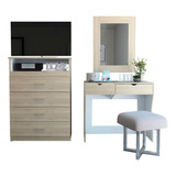Mueble De Tocador + Espejo + Comoda 4c - Rovere / Blanco Color Rovere- Blanco