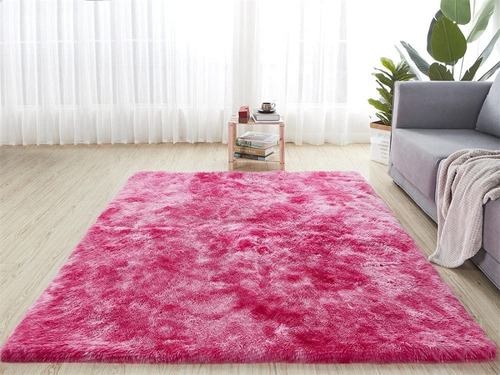 Alfombra De Invierno Peluda Fucsia Jaspeada 200x300 Suave