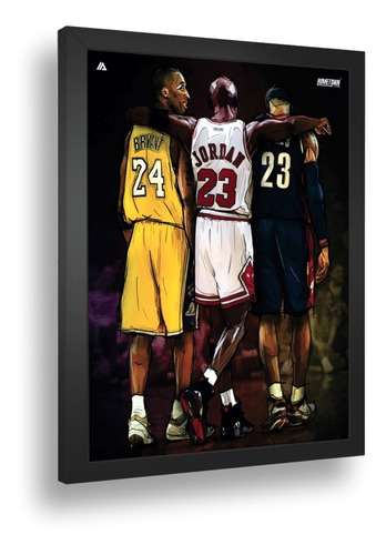 Quadro Poster Nba Kobe Bryant Lebron James Michael Jordan A3