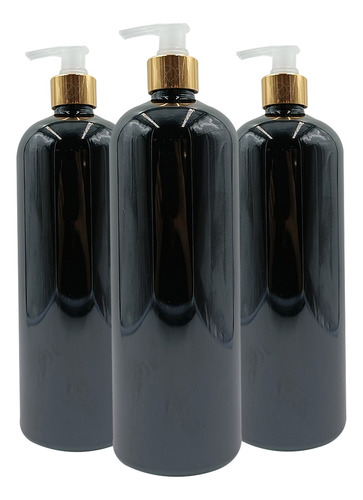 Botellas De Plastico Negro 500 Ml Dosificador Dorado Plata 6