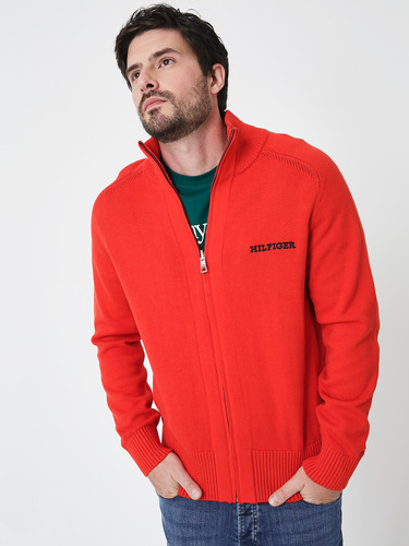 Sweater Monotipocon Cierre Rojo Tommy Hilfiger