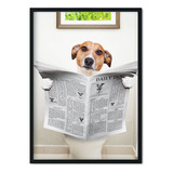 Quadro Laminado Cachorro Lendo Jornal Banheiro 40x50 