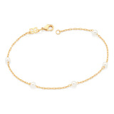 Pulsera De Oro 18k Laminado Con Perlas Mujer Joya Rommanel