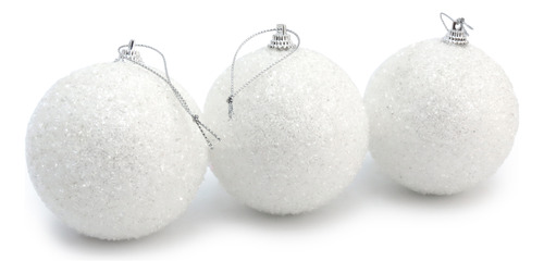 Kit 6 Bolas Enfeite Árvore De Natal Branco Nevado Brilho 8cm