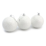 Kit 6 Bolas Enfeite Árvore De Natal Branco Nevado Brilho 8cm