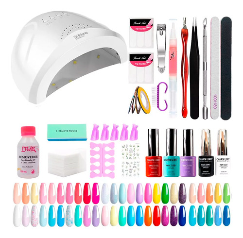 Kit Uñas Semipermanente Manicura 48w Gel Completo Decoracion