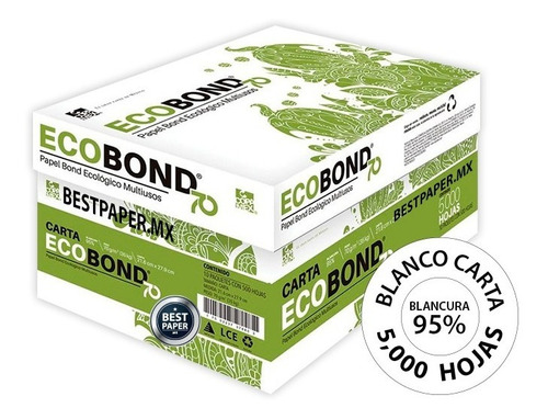 Papel Ecobond 70 Blanco Carta - Caja Con 5,000 Hojas